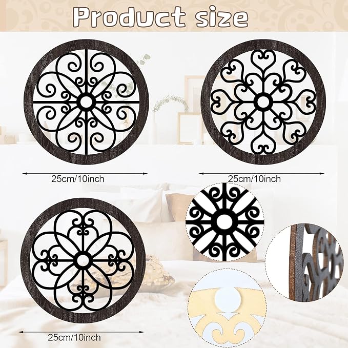 Blulu 3 Pieces Thicken Rustic Wall Decor Farmhouse Wall Art Decor Wood Hanging Decoration for Living Room Bedroom Home Indoor Outdoor Office(Classic Style) - Image 3