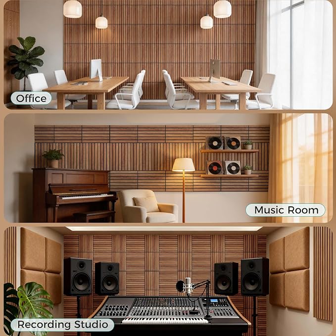 TO-TH Acoustic Panels Self-Adhesive Sound Proof Wall Panel 12 Pack, Cherry | PVC Wood Grain Finish, Peel and Stick Wall Panels, 100% Polyester Fiber, 11.8"x15.7"x0.35", Sound Absorbing for Office&Studio - Image 8