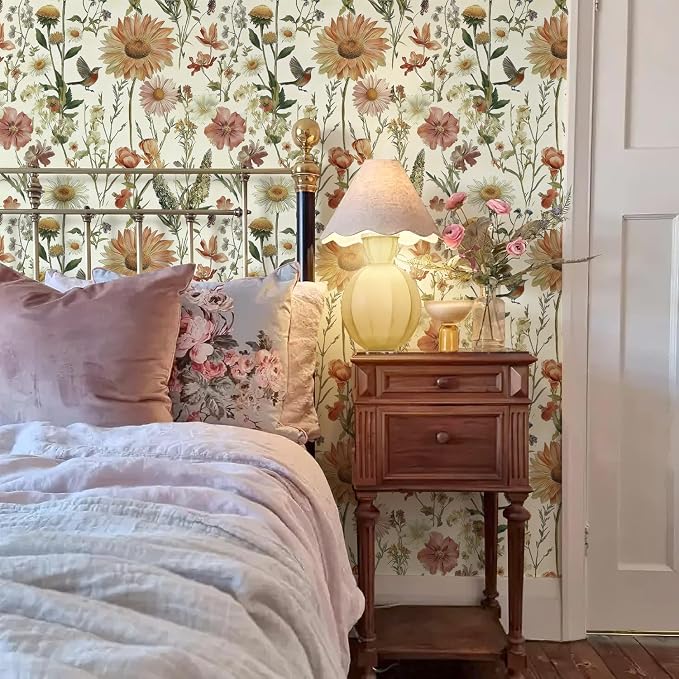 Livebor Vintage Floral and Bird Wallpaper Peel and Stick 16.9” x 196.8” | Floral Bird Contact Paper Floral Peel and Stick Wallpaper Flower Self Adhesive Waterproof Wall Paper for Bathroom Decorative - Image 2
