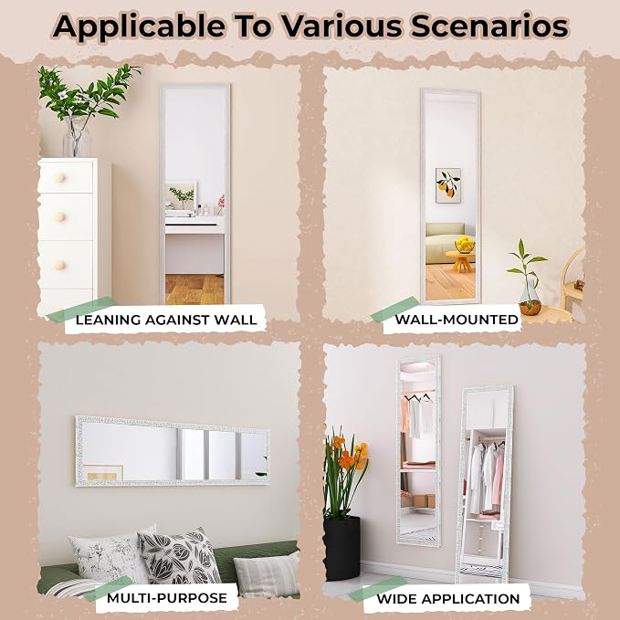 LFT HUIMEI2Y Door Mirror Full Length, Wall-Mounted Mirror White 50" x14" - Image 7