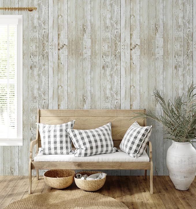 Abyssaly Wood Wallpaper, Self-Adhesive Removable Wallpaper Decorative Covering, 22.4in X 196in, Vintage Wood Panel Design, Peel and Stick | 22.4"x 196" Washed Wood Panel Film Self-Adhesive Removable Farmhouse Decor for Cabinets Desk Classroom Bulletin ... - Image 8