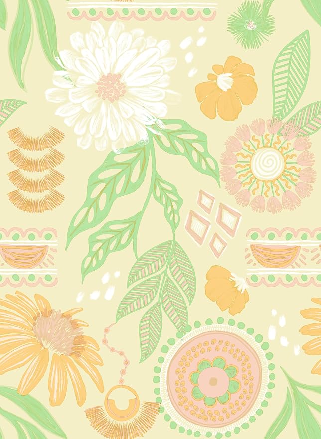 Simon&Siff Boho Floral Wallpaper Peel and Stick, 17.3" x 480" | Removable Contact Paper Dark Botanical Flowers Wall Mural for Decorative Bedroom Bathroom Home Wall by SimonSiff