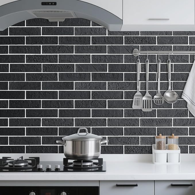 100 Pieces Old Town Black Faux Brick Wall Tiles, Clay Manufactured Thin Brick Veneers for Bedroom, Bathroom, Kitchen, Fireplace and Fence - Image 6