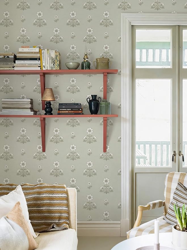 Vintage Floral Wallpaper Floral Peel and Stick Wallpaper for Bathroom 196"×17.3" Daisy Wall Paper White and Green Cottagecore Contact Paper for Nursery Kitchen Self-Adhesive Vinyl Waterproof - Image 7