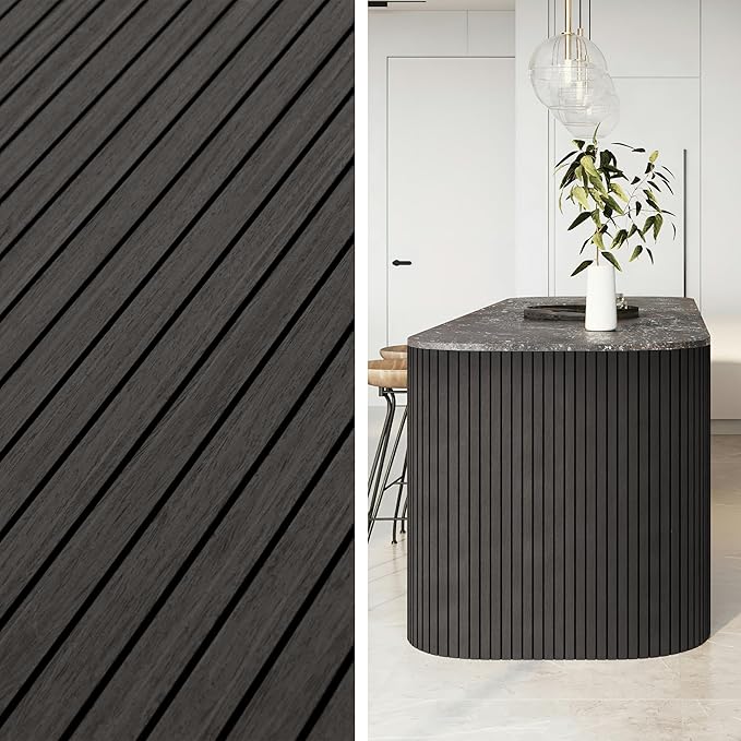 4-Piece Wood Slat Wall Panel for Interior Wall Decor Noise Cancelling 47.2" x 23.6" Peel and Stick Acoustic Decorative 3D Sound Absorbing Wall Paneling, Black Grey - Image 5