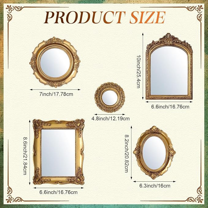 Vintage Mirror Set,10in/8in/7in/4in,Stylish Style,5 Pcs - Image 3
