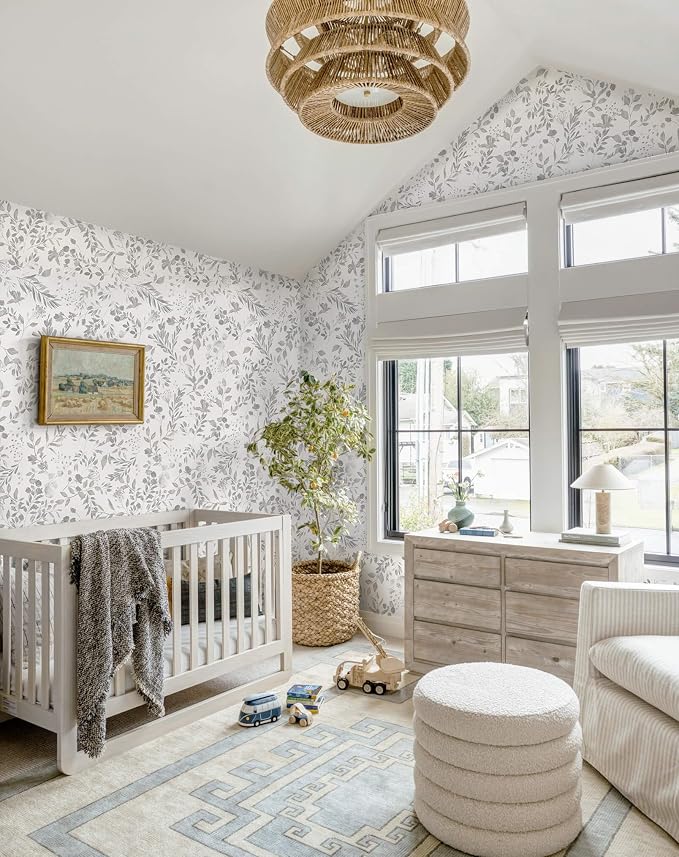 Heroad 17.3''x393'' Grey Peel and Stick Wallpaper Botanical Leaf Contact Paper Vintage Watercolor Neutral Wall Paper Self Adhesive Removable Wallpaper for Bathroom Bedroom Farmhouse Decor Vinyl Roll - Image 7