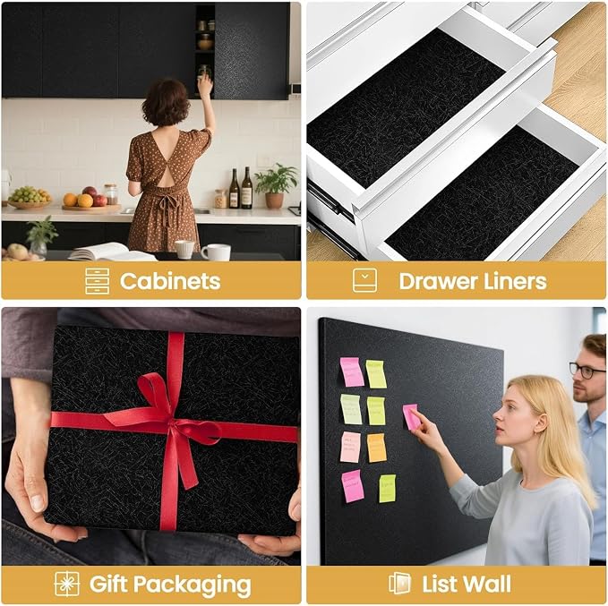 Black Silk Wallpaper Embossed Self Adhesive Peel and Stick Contact Paper | 23.6" X 196.8" Removable Waterproof Kitchen Vinyl Wrap Drawer Liner Cabinet Furniture Texture Renter Friendly Wall Gift Paper - Image 3