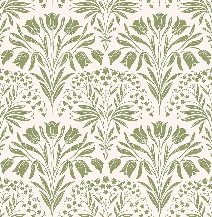 Green Tulip Floral Peel and Stick Wallpaper Retro Green Contact Paper | 17.3in X 118in Vintage Tulip Flowers Self Adhesive Wallpaper Boho Botanical Removable Wallpaper for Livingroom Decor by EchoSphere