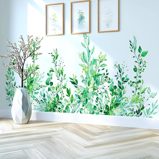 Emerald Green Plants Leaves Wall Decals Peel and Stick, Large Floral Flowers Vinyl Wall Stickers, Removable Vine Home Decor Art for Bedroom Living Room Classroom Office - Image 5