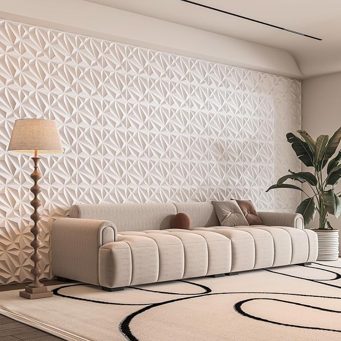 Art3d Diamond Textured 3D Wall Panels, 11.8 x 11.8 in, 33-Pack, White | PVC, Decorative, Stain Proof, Wipeable, Trimmable, Ideal for Living Room, Bedroom, Office and TV Background Walls - Image 2