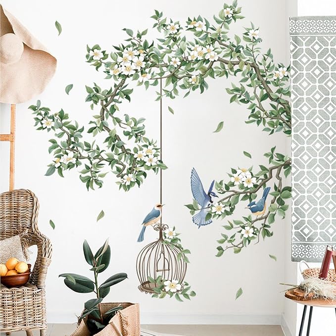 White Flower Wall Stickers, Removable DIY Romantic Cherry Blossom Tree Wall Murals Peel and Stick Wall Art Stickers Home Decor for Gilrs Bedroom Nursery Rooms Living Room - Image 5