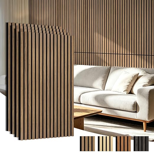 Art3d 47 x 23.6 Inch Acoustic Wood Slat Wall Panel, 4-Pack, Deep Walnut | Lightweight, Noise Reduction, Crack Resistant, Sustainable, Easy Installation, for Office, Living Room, Bedroom Wall Decor by Art3d
