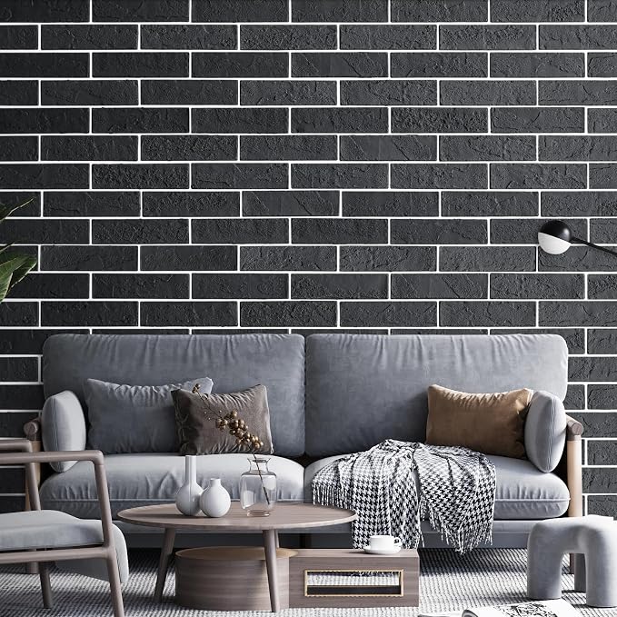 100 Pieces Old Town Black Faux Brick Wall Tiles, Clay Manufactured Thin Brick Veneers for Bedroom, Bathroom, Kitchen, Fireplace and Fence - Image 2
