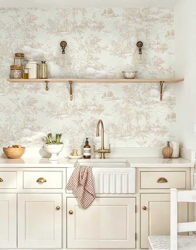 Toduso Peel and Stick Wallpaper Vintage Beige and Cream Neutral Wallpaper Toile Removable Self-Adhesive Waterproof Tree Contact Paper for Bedroom Living Room Cabinets Thicken Vinyl 17.3''x196.8'' - Image 3