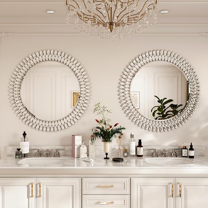 Kelly Miller 32" Jeweled Luxury Round Decorative Wall Mirror - Image 4