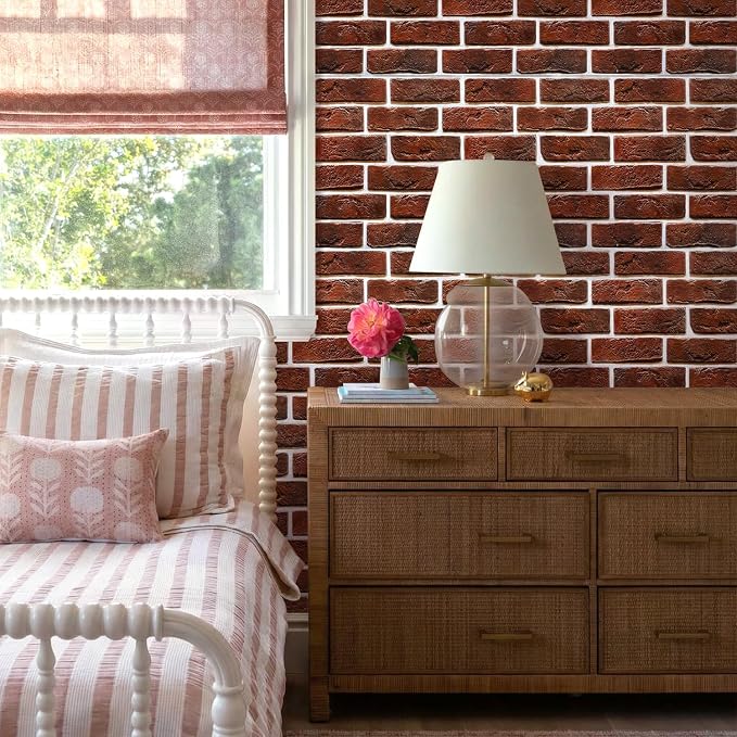 Commomy Faux Brick Wall Panels Peel and Stick Thin PVC 10 Pcs 11.8" x 11.8" | Small Size Thin PVC Quick Wall Covering Home Decor for Kitchen,Fireplace,Home Office (Covers 9.7 sq.ft) - Image 2