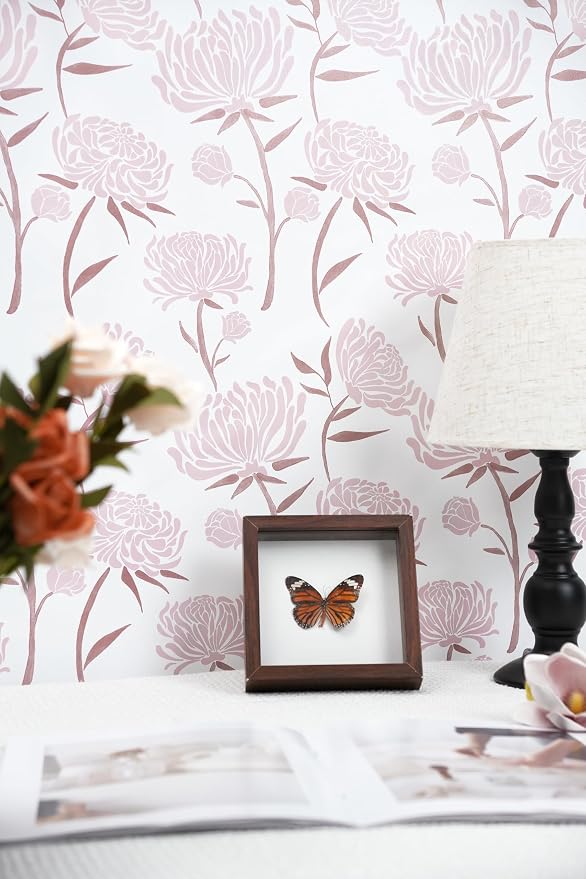 Hopepak Peel and Stick Wallpaper Floral Contact Paper Pink Wall Paper Modern Self Adhesive Removable Vinyl Wallpaper for Bedroom 17.3"x118" - Image 2