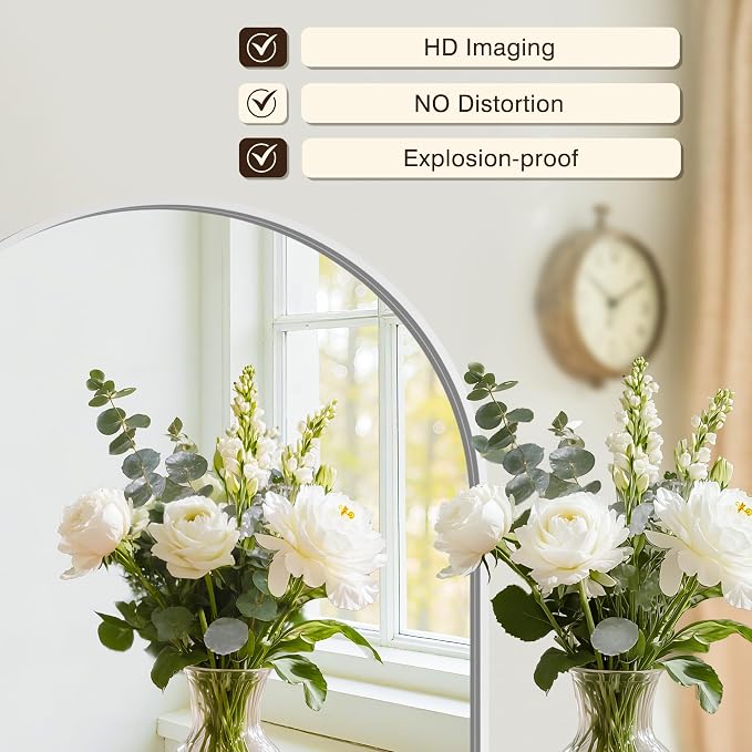 Arched Bathroom Vanity Mirror for Over Sink, 40”x30”, Silver - Image 4