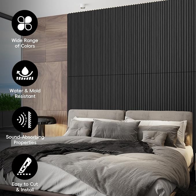 RITOLLO 4 Pack Wood Panels for Wall, 47.2"×23.6" Wood Slat Acoustic Panels for Wall, Soundproof Panels, 3D Fluted Panels for Interior Decor (WoodBlack) - Image 3