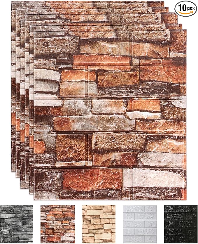 Peel and Stick 3D Foam Stone Wall Panels, Self Adhesive Wallpaper | 10Pcs Soft Flexible Kitchen Backsplash Peel and Stick (13.7 * 15.1in) Waterproof DIY Install Decorative Wall Panels by CvoMep