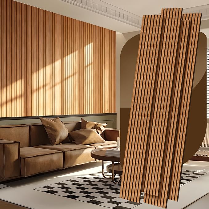 4 Pack Wood Panels for Wall, 106.3" × 11" Wood Slat Acoustic Panels for Wall, Soundproof Panels, 3D Fluted Panels for Interior Wall Decor (Teak) by Ritollo