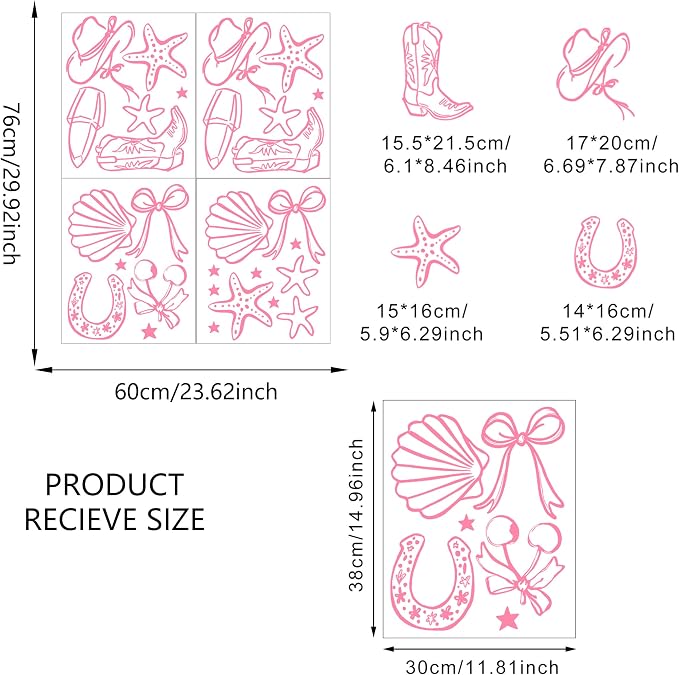 Seaside Cowgirl Wall Decals, Peel and Stick Under the Sea Coastal Cowgirl Mural, Western Beach Wall Stickers for Kids, Boys and Girls Room & Nursery Decor ((Pink Cowgirl Bow Wall Decals) - Image 2