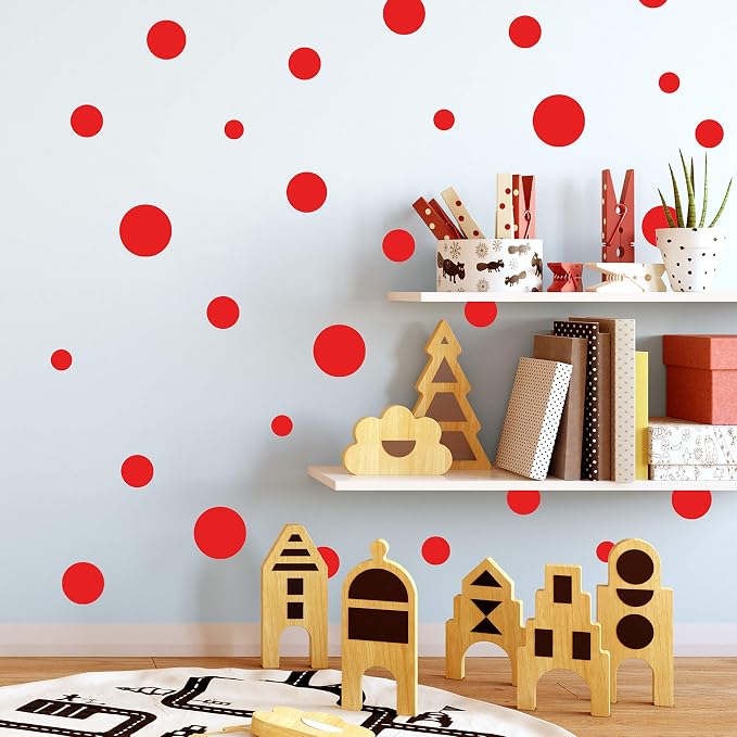 Create-A-Mural Polka Dot Wall Stickers, Wall Decor Stickers, Wall Dots, Vinyl Circle Room Dot Decals (Red) by Create-A-Mural
