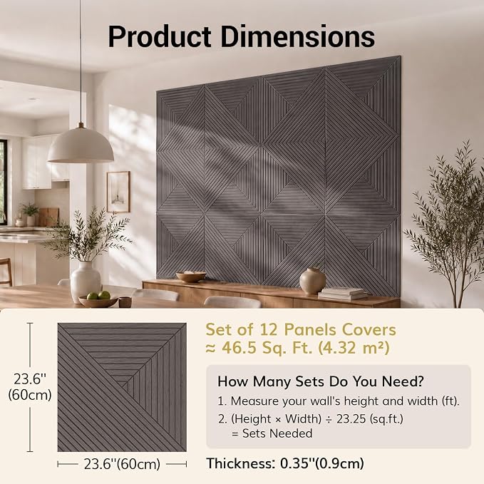 TONOR Acoustic Wall Panels Peel and Stick, 12 Pack 23.6''x23.6''-46.5 sq.ft. High-Density Acoustic Wood Panels Alternative. Soundproof Wall Panels for Interior Wall Decor, Home, Bedroom, Black - Image 2