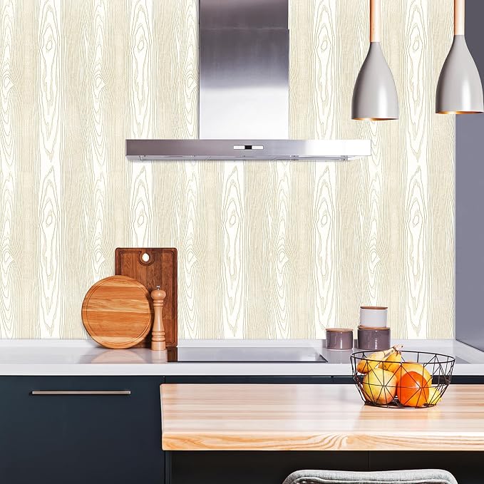Yun-aeon Beige and Gold Wood Contact Paper Wooden Peel and Stick Wallpaper | 17.3"x200" Rustic Removable Self-Adhesive Wallpaper Wood Grain Contact Paper for Countertops Cabinets - Image 6