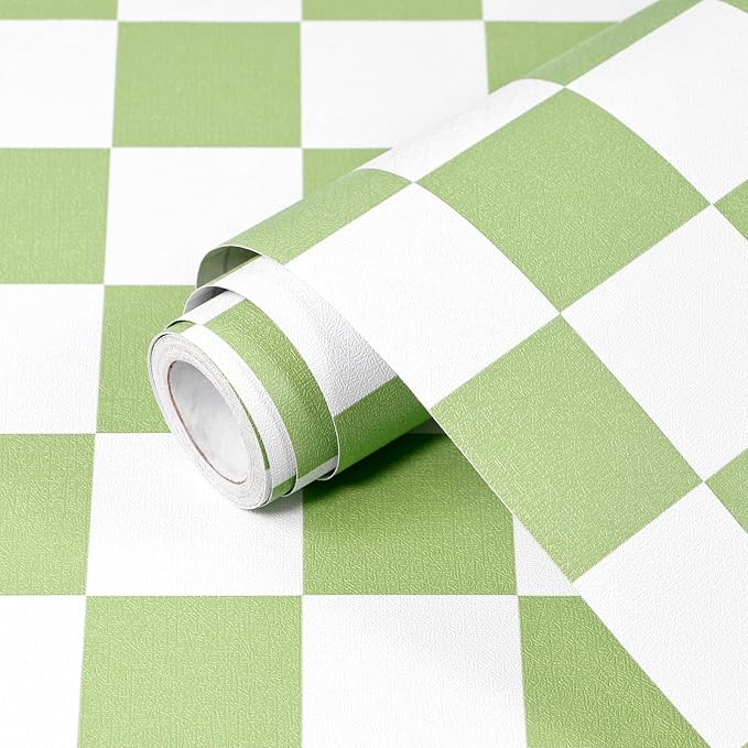 Green and White Contact Paper Mosaic Checkered Peel and Stick Wallpaper 17.3"x200" Self Adhesive Waterproof Vinyl Roll for Bathroom Kitchen Backsplash Cabinets Shelf Liners Drawers by Qianglive