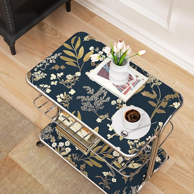 Laatse Vintage Dark Blue Floral Boho Peel and Stick Wallpaper 17.5"x197" | Self Adhesive/Removable/Waterproof/Thick Vinyl Contact Paper for Bathroom Bedroom Shelf Cabinet Drawer,Prepasted,Easy Peel - Image 8