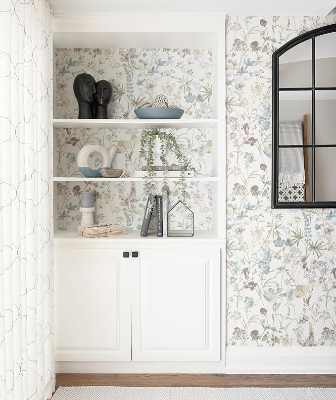 Blue Floral Peel and Stick Wallpaper Boho Leaf Self Adhesive Wallpaper | 16.9" x118" DIY Removable Contact Paper Botanical Flower Leaf Wall Paper Decoration for Bedroom Wall Cabinets Waterproof - Image 3