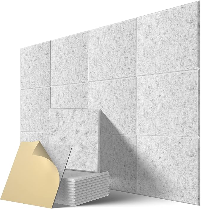 22 Pack Self Adhesive Acoustic Panels, 12" X 12" X 0.4" High Density Polyester Sound Proof Foam Panels for Walls, Soundproof Wall Panels for Home & Office (Sliver Gray) by Lebenforce