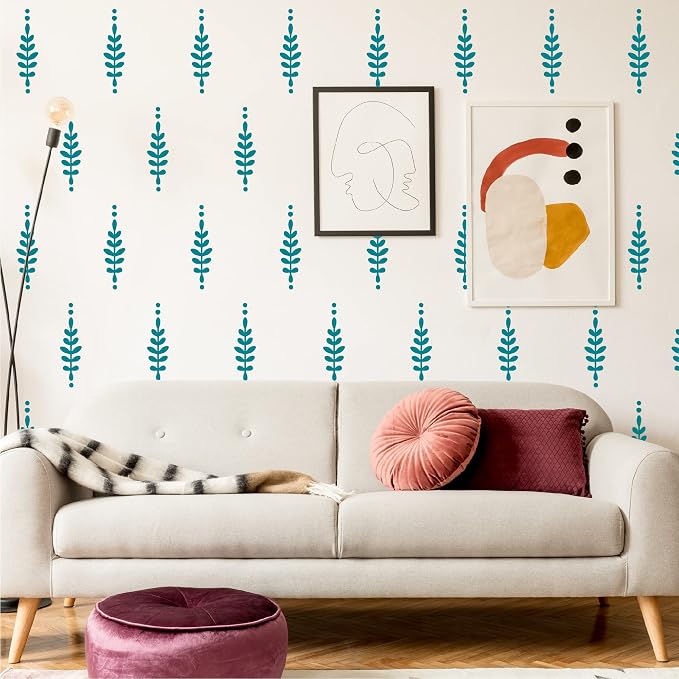 Teal Floral Leaves Wall Decals, Modern Boho Flower Wall Art Decor | Matte vinyl, easy to apply for living room, bedroom, office. Stunning painted look for a minimalist botanical accent wall. - Image 4