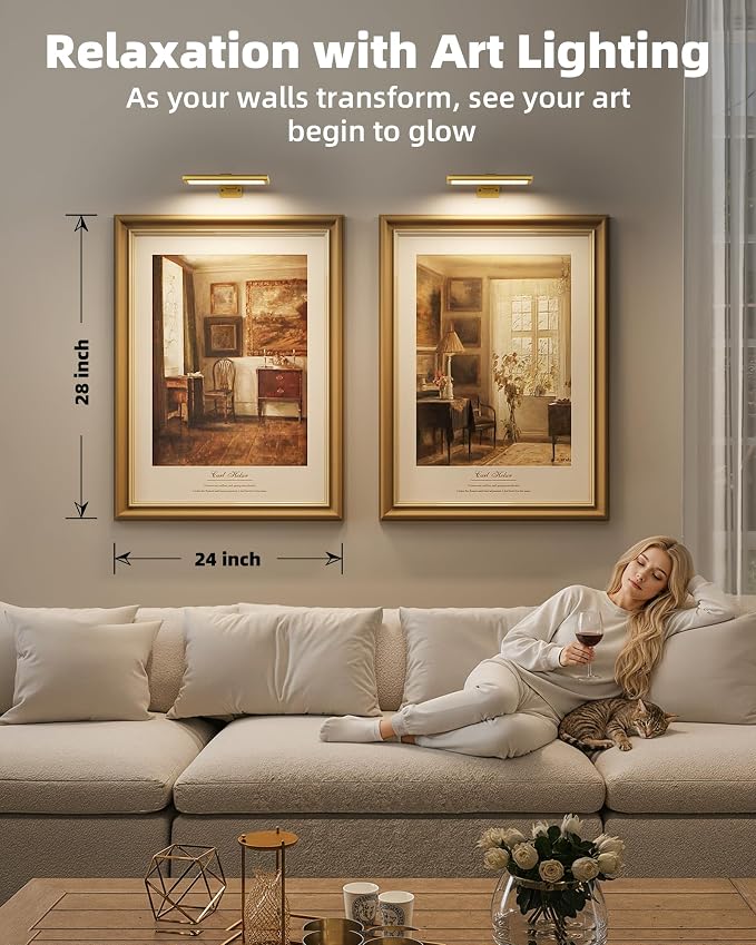 EZVALO Picture Light for Wall, Rechargeable 2400mAh Gold Lights Wireless with IR Remote, 3 Color & Dimmable Magnetic 7.87'' LED Lights Display for Painting, Living Room, Gallery, Bedroom Art(3P) - Image 7