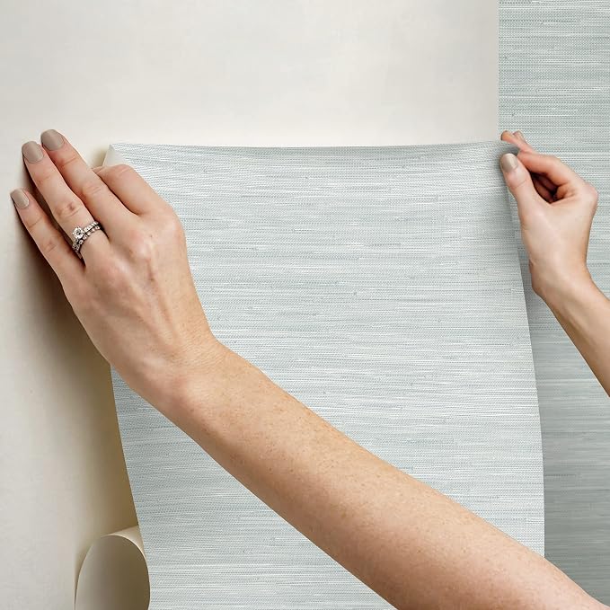 NuWallpaper x Social Social Whisper Blue Classic Faux Grasscloth Peel & Stick Wallpaper - Image 7