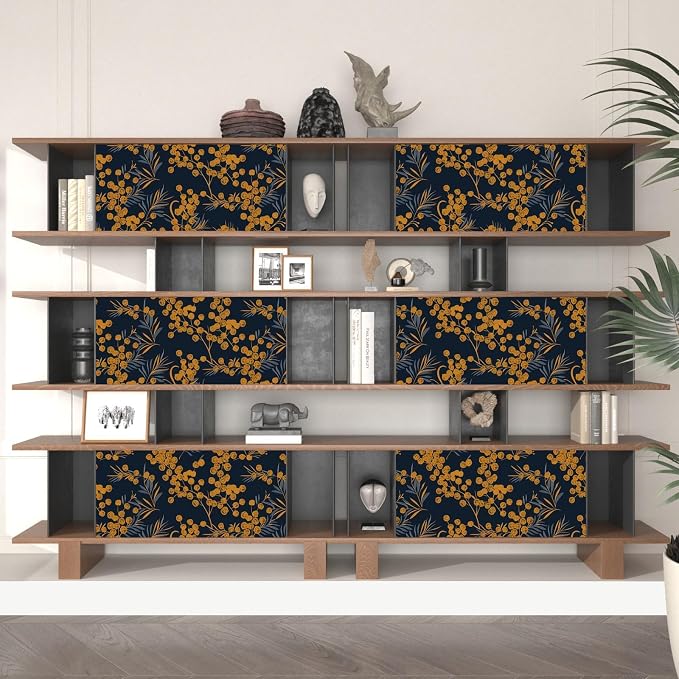 Laatse Dark Gold Floral Leaf Vintage Wallpaper Peel and Stick 17.5" × 393" | Self Adhesive/Removable/Waterproof/Thick Vinyl Contact Paper for Bathroom Bedroom Shelf Cabinet Drawer,Prepasted,Easy Peel - Image 8