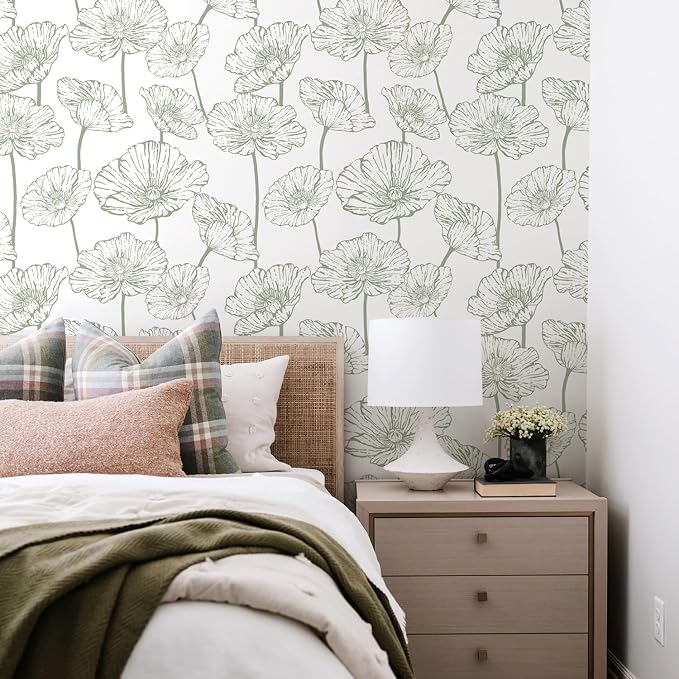 Orainege Floral Peel and Stick Wallpaper Boho Green and White Wallpaper | 17.3inx118.1in Self Adhesive Contact Paper Removable Decorative Wall Paper for Bedroom Bathroom Cabinets Decor Vinyl - Image 2