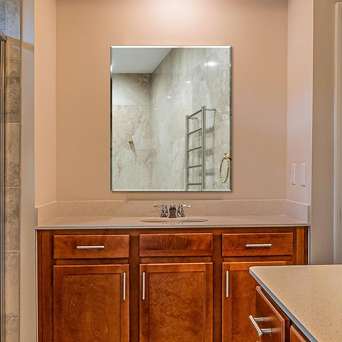 Bathroom Mirror for Over Sink 36x30 Inch Frameless Wall Mirror Beveled Edge by Ruomeng