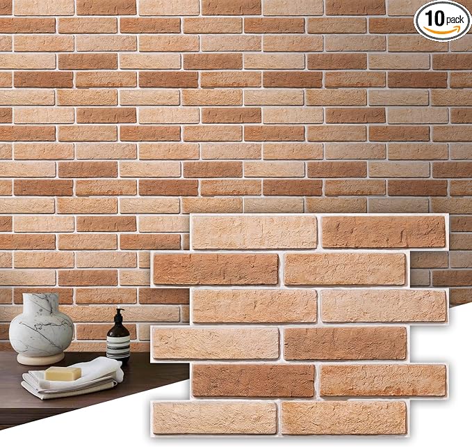Commomy 3D Faux Brick Peel and Stick Wall Sticker - 10pcs 15.74" x 11.8" | Ultralight Thin PVC 3D Wall Panels Fake Brick Paneling for Home Office,Bedroom,Quick DIY Home Decor(12.92 sq.ft) by CommomyDecor