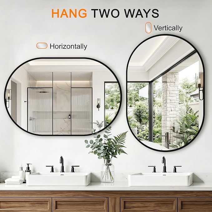 Oval Bathroom Mirror, 2 Pack 24"x36" Black Vanity Mirror for Over Sink - Image 3