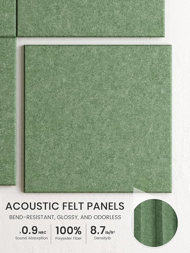 Bumusty 48"x 36" Large Felt Bulletin Board Tiles, Moss Green | 12-Pack Cork Board Alternative, Wall Decor, 30 Pushpins, 60 Adhesive Tabs, Vision Board, Office, Classroom, Home, Dorm - Image 3