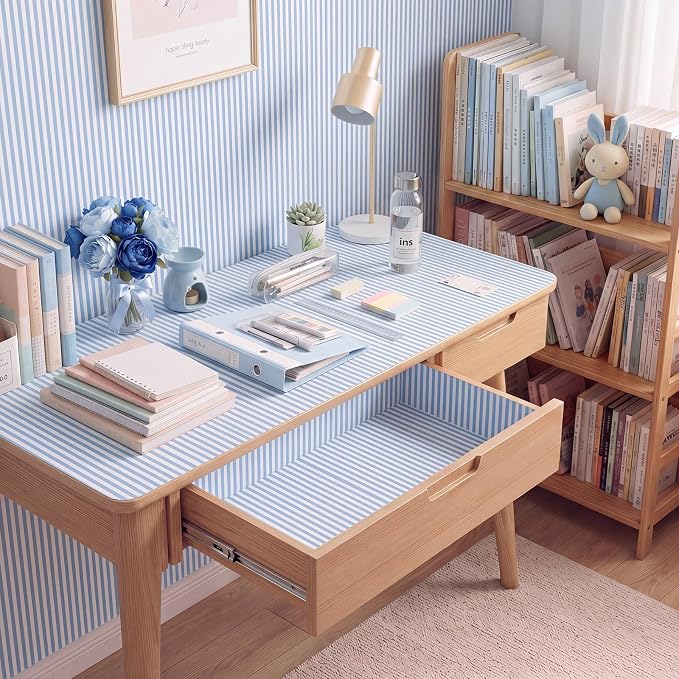Drydiet Blue and White Striped Wallpaper Peel and Stick 15.8×118.1 in | Striped Wallpaper, Self Adhesive Removable, Wall Sticker Paper for Home Locker Dorm School Classroom Bedroom Living Room - Image 4