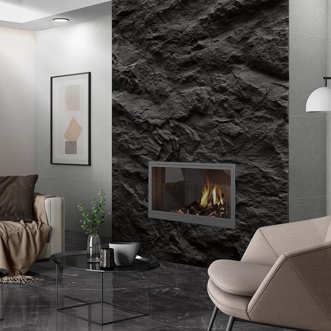 KASARO 3D Faux Stone PU Wall Panels, 4 Pack Cement Texture Black | Thicker PU wainscoting panels with realistic stone texture for accent walls, home & office decor, easy install, 43.3" x 23.6" - Image 5