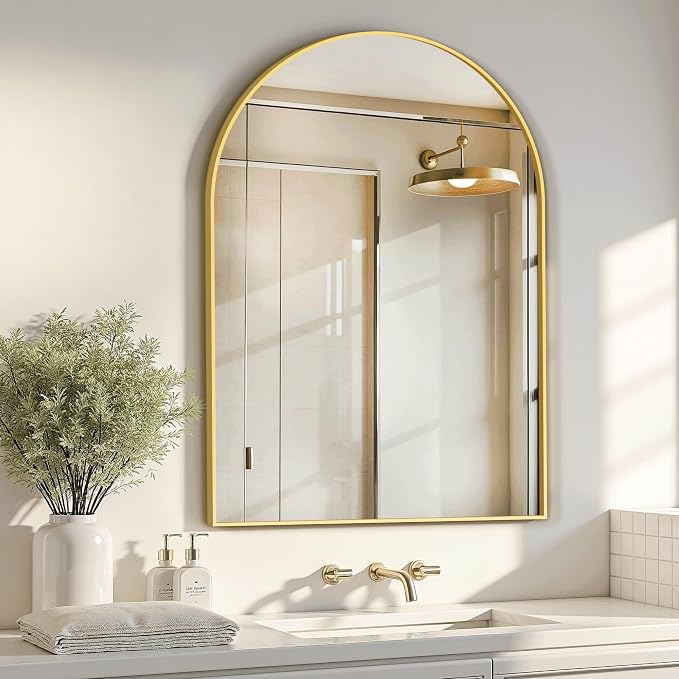 Arched Bathroom Mirror for Wall, 38" x 26" Metal Frame Vanity Mirror, Gold - Image 4