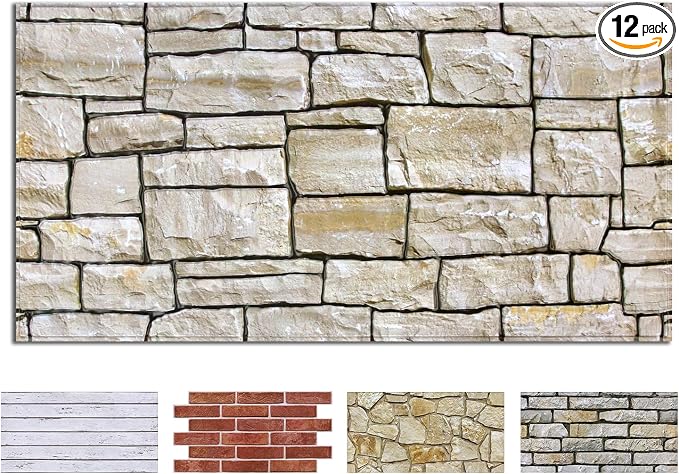 COMSTICKC 3D Peel and Stick Faux Stone Wall Panels for Quick DIY Wall Decor | 12 Pcs 22.8" x 11.8", Not Real Stone, Lightweight Thin PVC Decorative Sticker for Wall Makeover, Cover 22.48 sq ft by COMSTICKCDECOR