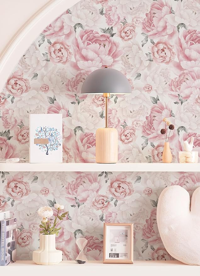 Safiyya Pink Floral Wallpaper Peel and Stick Removable Self Adhesive Wall Paper for Bedroom Bathroom Flowers Contact Paper for Cabinets Walls Vinyl Rolls 197'x 17.3" - Image 2