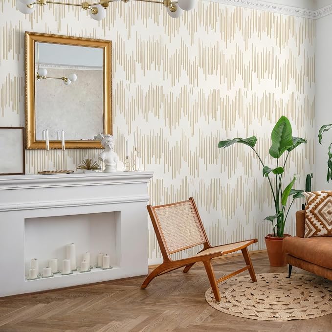 WENMER Beige Wallpaper, Modern Peel and Stick Wallpaper, Striped Wall Paper, 17.7''×394'' Beige Geometric Wall Paper for Bathroom Cabinets Kitchen - Image 2