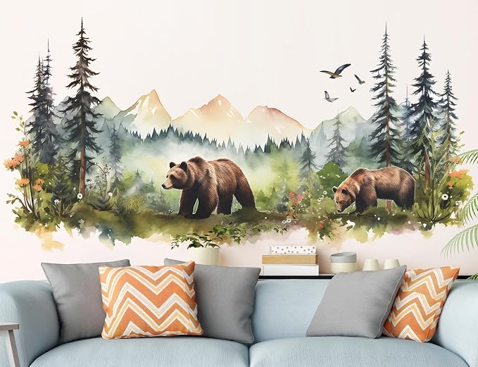 Large Jungle Animals Wall Decals Forest Tree Wall Decal Peel and Stick Woodland Bear Fox Deer Wall Stickers Giant Mountain Art for Bedroom Nursery Room FX-C432 - Image 7
